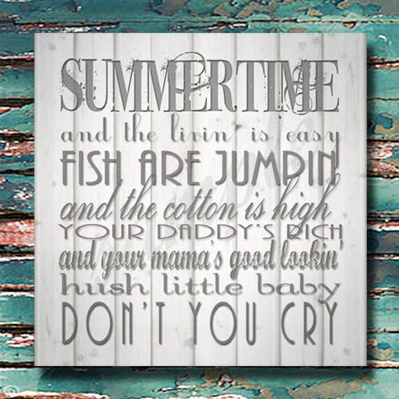 Summertime Lyrics Printable Poster in Digital File Format -Customizable - BonTempsBeignet