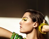 emerald green resin round bangle made with eco resin containing metallic gold leaf foil