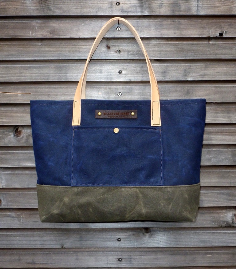Waxed canvas bag/ carry all with  leather handles and double waxed canvas bottem COLLECTION UNISEX