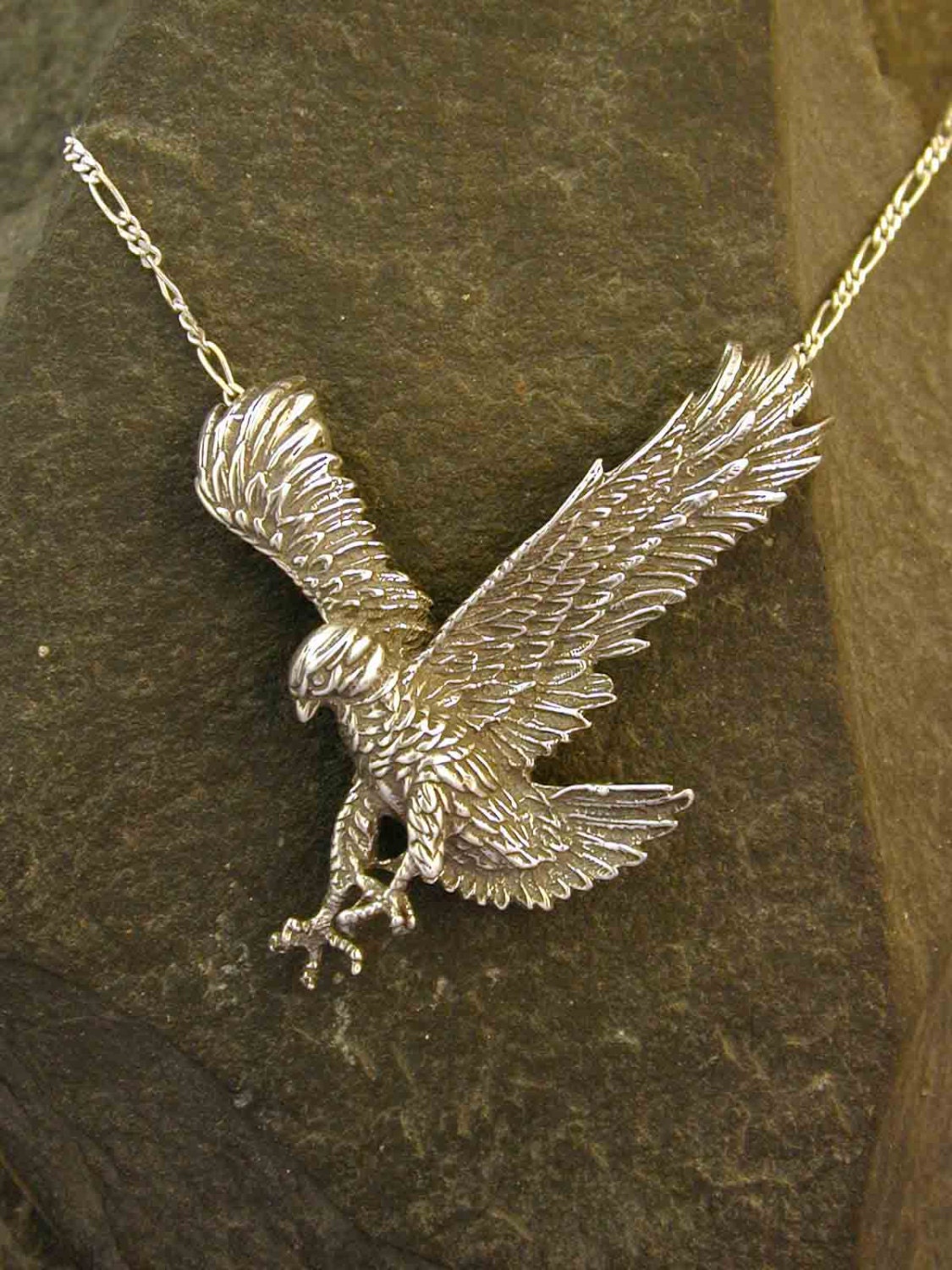 Sterling Silver Large Eagle  Pendant on Sterling Silver Chain.