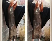 Vintage 90s does 20s Crochet Fringe Gold and Black Dress Size Small
