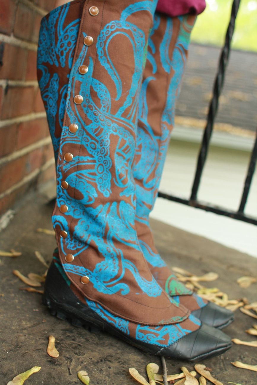 Tire heel Knee High Boots with Victorian-Style Side Snaps, Recycled Rubber Soles and Oval Toes
