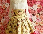 High waist OOAK Wine Lover skirt with red trier and antiqued castles