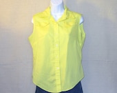Vintage 70s BEACH SLEEVELESS BUTTON Up Yellow Lightweight Cute Stylish Women Medium Collared Blouse Top