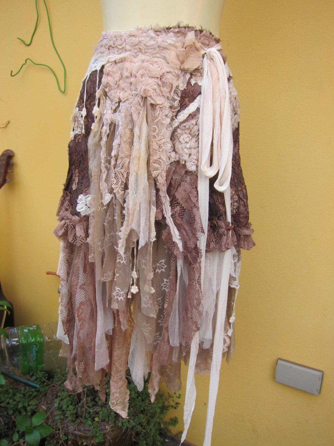 vintage inspired extra shabby cotton wrap skirt/shawl...a work of art and love..42" across...