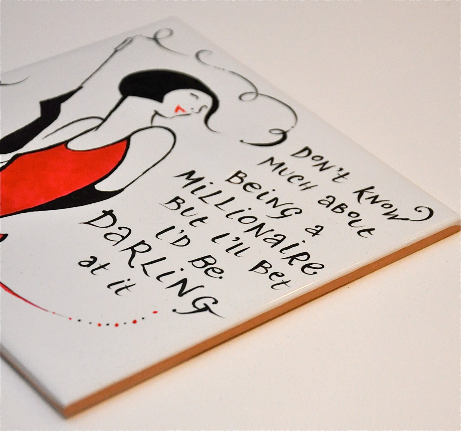 Dorothy Parker quote, hand-painted ceramic wall tile