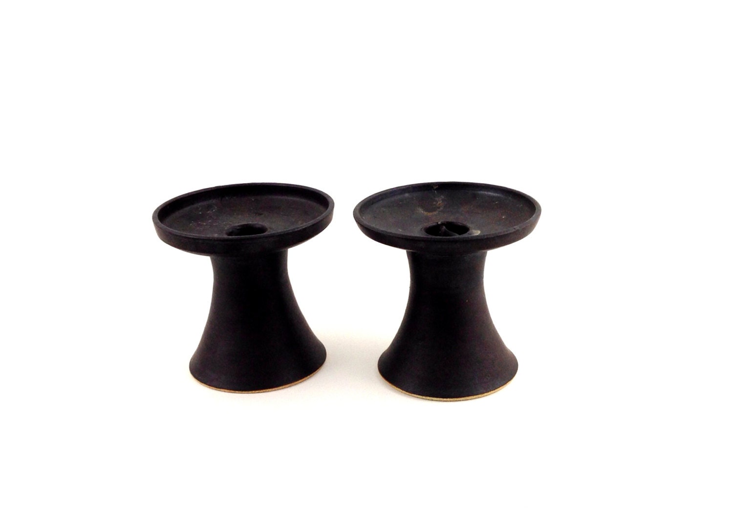Black Mid Century Modern Ceramic Candle Holders by