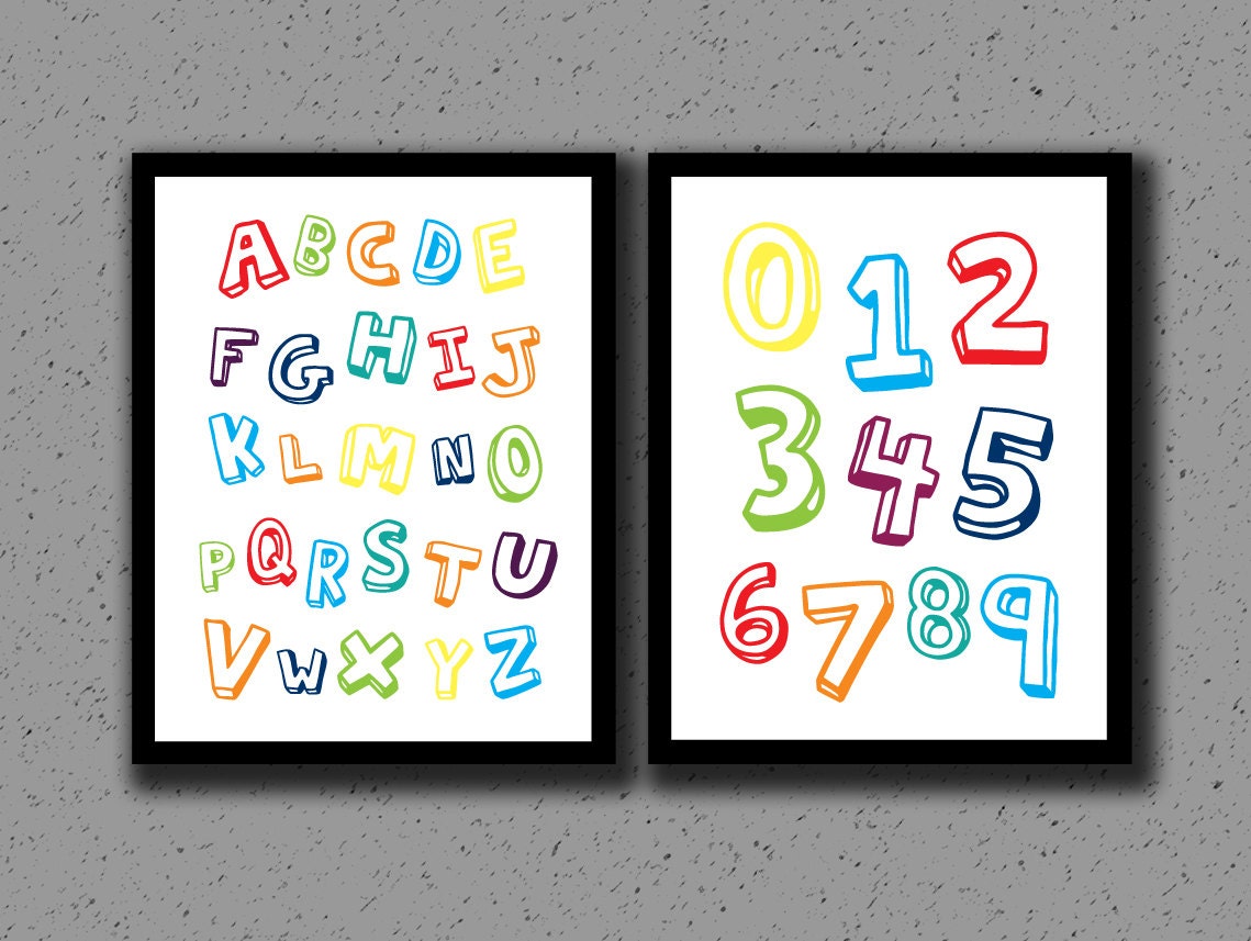 Alphabet and Numbers Print, Alphabet Print, Nursery, 1 2 3, ABC, Childrens Art, Baby Shower Gift, Nursery Art Playroom, Wall Decor, Wall Art