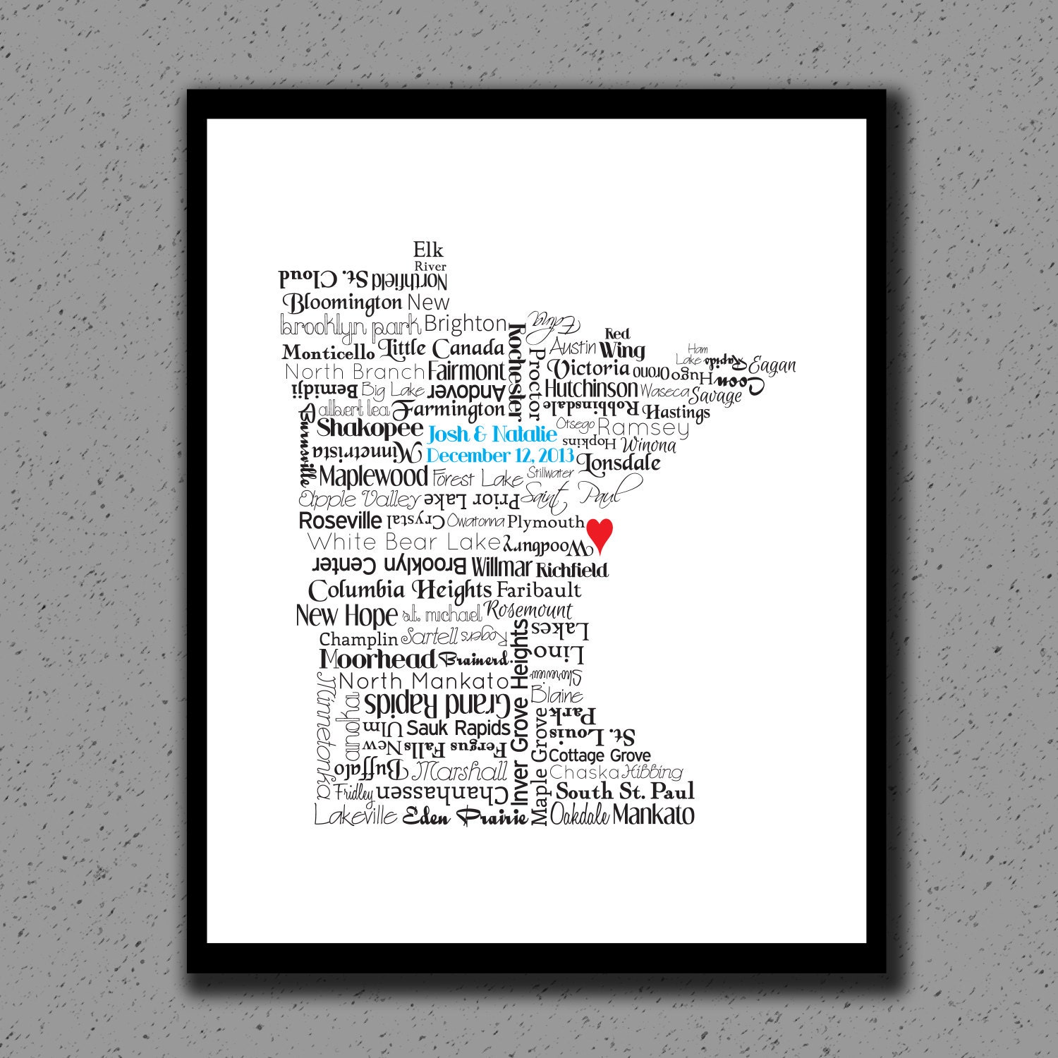 Minnesota State Print, MN, State Art, Wall Decor, State Map, Wedding, Personalized, Print, Custom, Cities, City, Housewarming Gift, Travel
