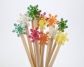 12 Metallic Snowflake Drink Stirrers, Coffee Stirrers, Tea Stirrers, Cocktail Stirrers, Beverage Stirrers, Cupcake Toppers - DS05