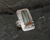 OOAK Sage Green Owyhee Jasper Gemstone Ring Size 8 and a half  - Artisan Made Statement Ring with recycled silver and jasper gemstone
