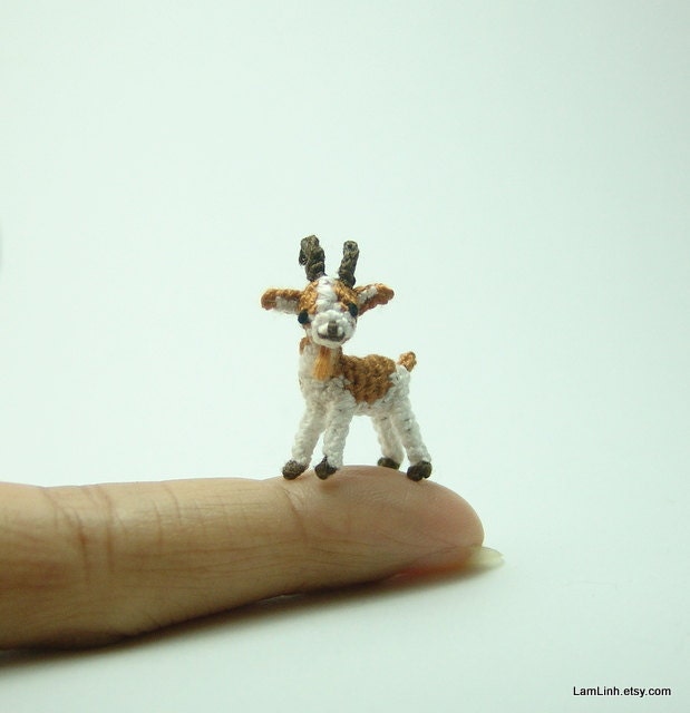 0.8 inch miniature brown and white goat - Tiny amigurumi crochet animal