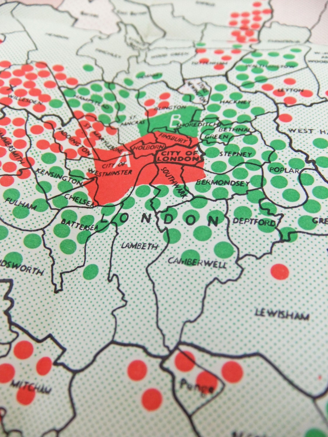 London map - large London map - 1950s design - home decor -  London  - paper ephemera - geekery