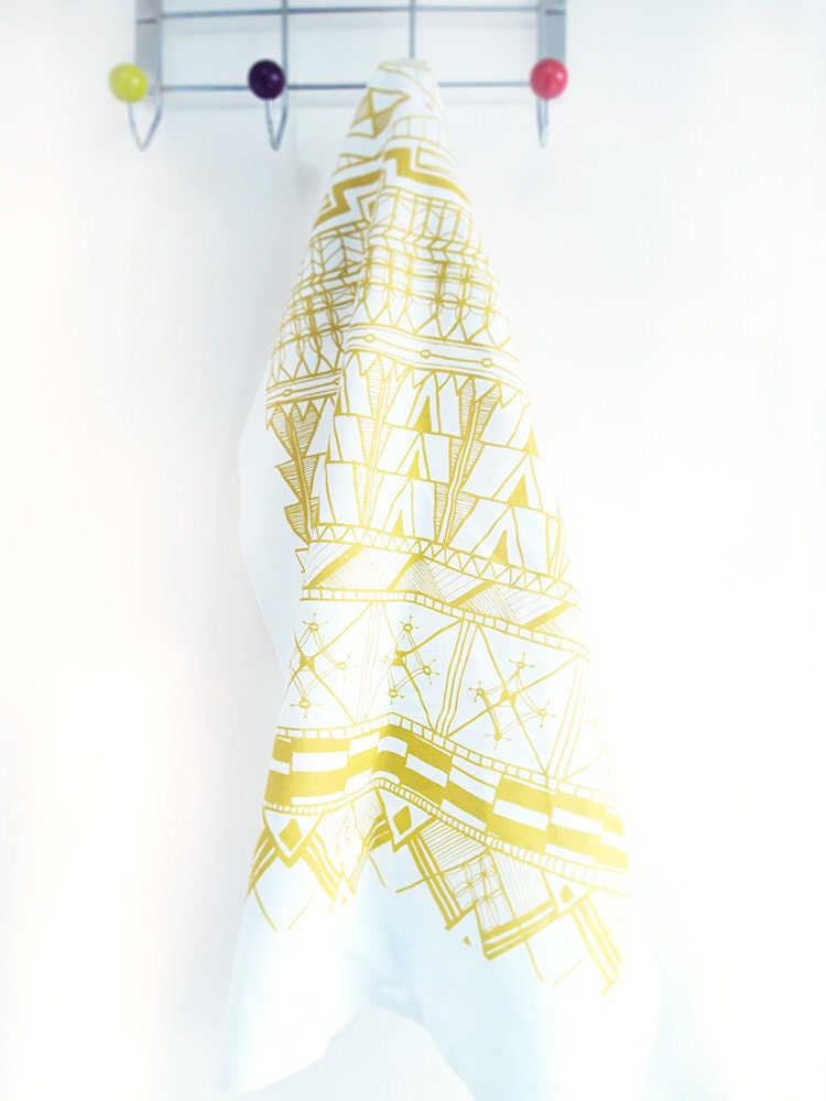 Kitchen Towel Tribal Print TeaTowel Large Yellow Spring Home Decor