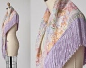 70s Boho Shawl // 1970s Pastel Shawl // Vintage Fringe Scarf