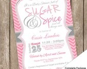 Chevron Sugar and spice girl baby shower invitation, pink, grey, stripe, digital file, design 1 Il_170x135