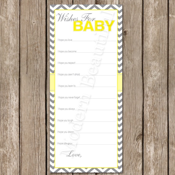 INSTANT DOWNLOAD Yellow and Grey Chevron Wishes for Baby Printable Card Il_570xn