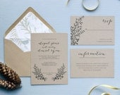 HLW Signature Collection Wedding Invitation Suite - Rustic Kraft - Customizable - Quantity 100