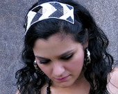 Womens Chevron Headband, Black & White Beaded Headband Teens, Adults by Flower Couture
