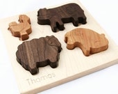 Personalized Toy, Farm Animals Puzzle, organic chunky wood puzzle for babies and toddlers
