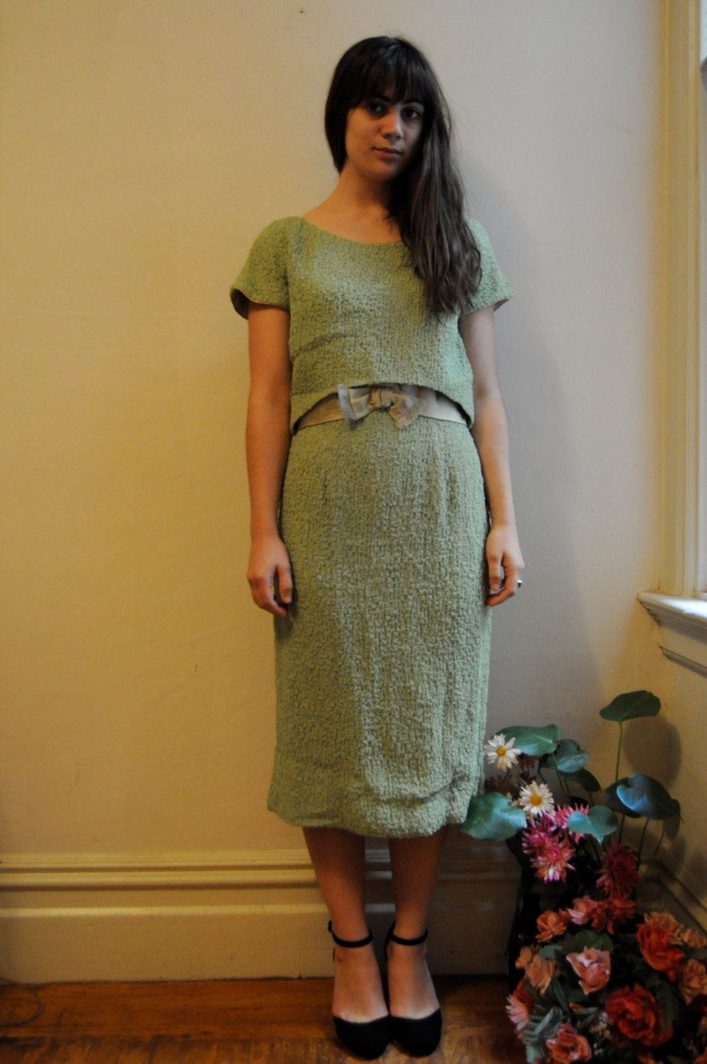 50s Mint Wiggle Dress with Bow
