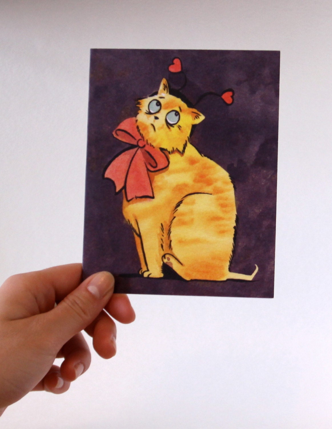 Valentine bug and bow Cat with Hat Card