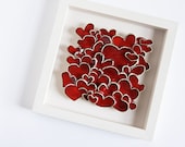 Love Hearts, modern wall art, sculptural ceramic tile, home decor, engagement, wedding, gift for parents. red and white