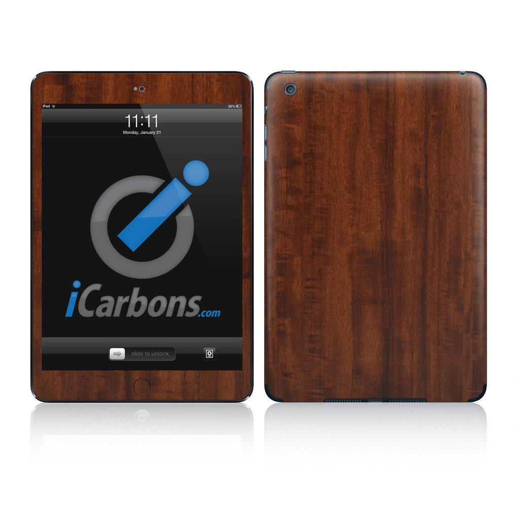 iCarbons iPad Mini Dark Wood Skin Decal (WIFI Only) Combo Front&Back