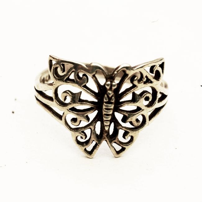 Vintage Sterling Silver Butterfly Ring, Sterling Silver Band Ring , Size 8 (V-421)
