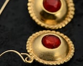 Red Carnelian Earrings, 18k gold plated - Indian look, gold circle earrings, gemstone earrings, red and gold, unique, handmade, gift for mom