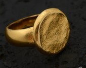 Handmade Gold Ring, 18k gold plated - coin ring, textured surface, hand formed, unique ring, circle ring, circular face, mothers day