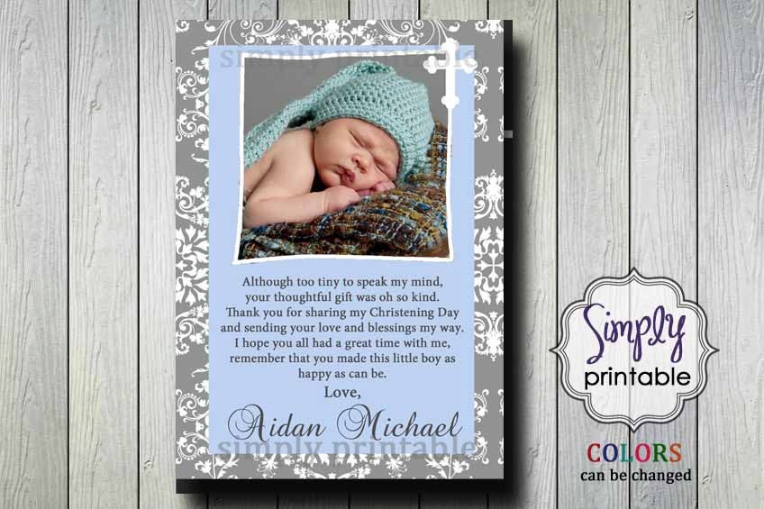 Thank You Card Baptism/Christening Damask Il_170x135