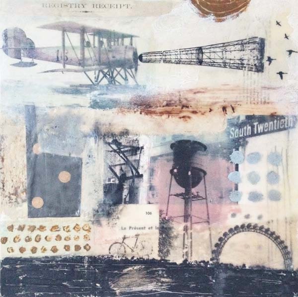 Original Encaustic Painting - "The Post Modern City- Where do we go from here"  Industrial, Urban Landscape - Encaustic Art by Angela Petsis