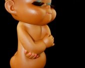 Antique Rare Rubber Kewpie Black Doll with Corn Silk Hair  and Eye Lashes 10"