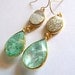 Silver druzy green crackled quartz earrings in gold