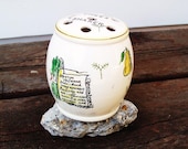Cheese Shaker,  Pizza Party, Ceramic Container,  Hand Painted Jar - Yellow  - Green - Red