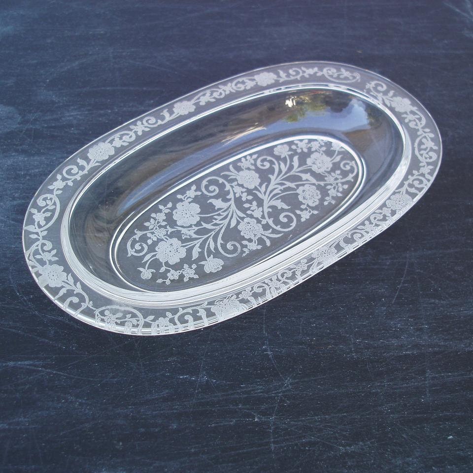 Fostoria Glass Pickle Dish Crystal Relish Tray Wedding Crystal Vintage Etched Glass