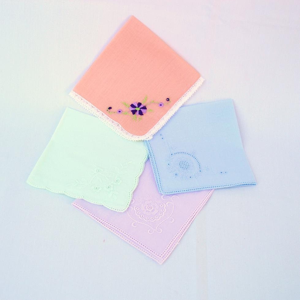 Ladies Hankies, Spring Accessories, Retro Wedding / Blue / Lilac / Peach / Green
