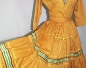 Vintage 50s 1950s Gold Mexican Fiesta Dress CIRCLE SKIRT Rockabilly