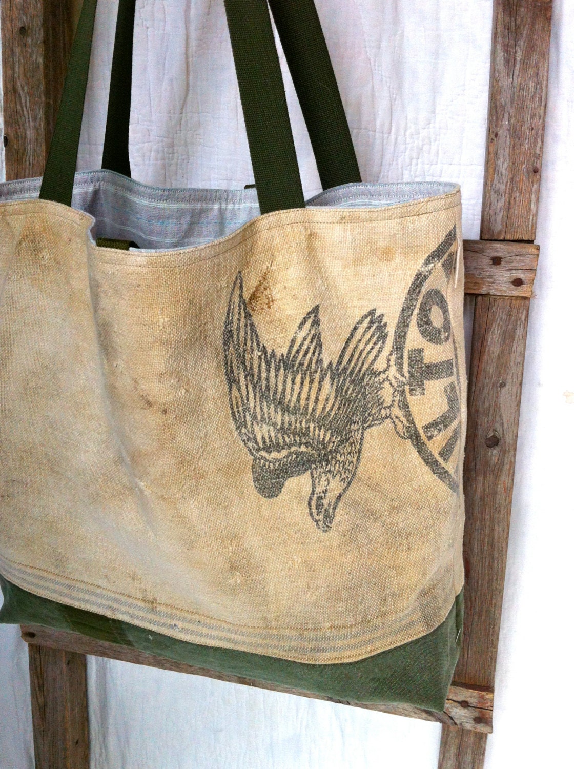 SEAMLESS - reconstructed vintage grain sack tote bag