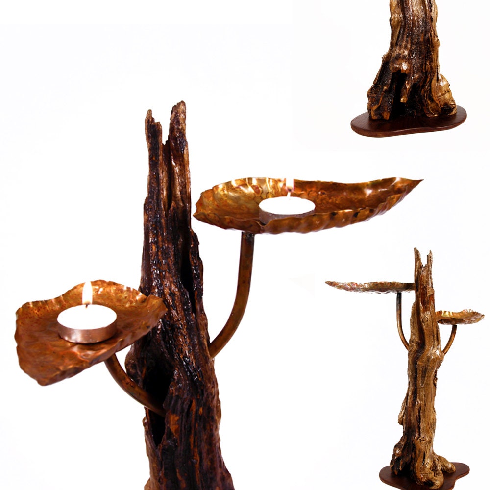 Drift Wood And Copper Zen Candle Holder