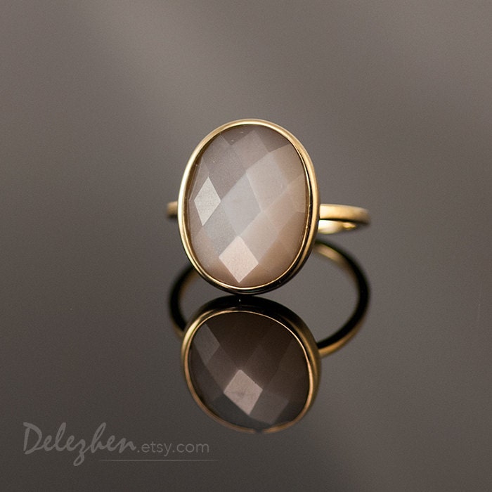 Grey Moonstone ring - Gemstone Ring - Gold Ring - Statement Ring - Cocktail Ring Mother's Day Gift