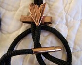 Vintage 60's Copper Toned "BOLO TIE" with Clip Slide Black Soft Cord Bullet Tips