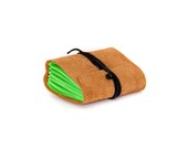 Recycled leather journal, leather notebook, mini pocket diary cahier chapbook blank book pages garden journal - brown neon spring green