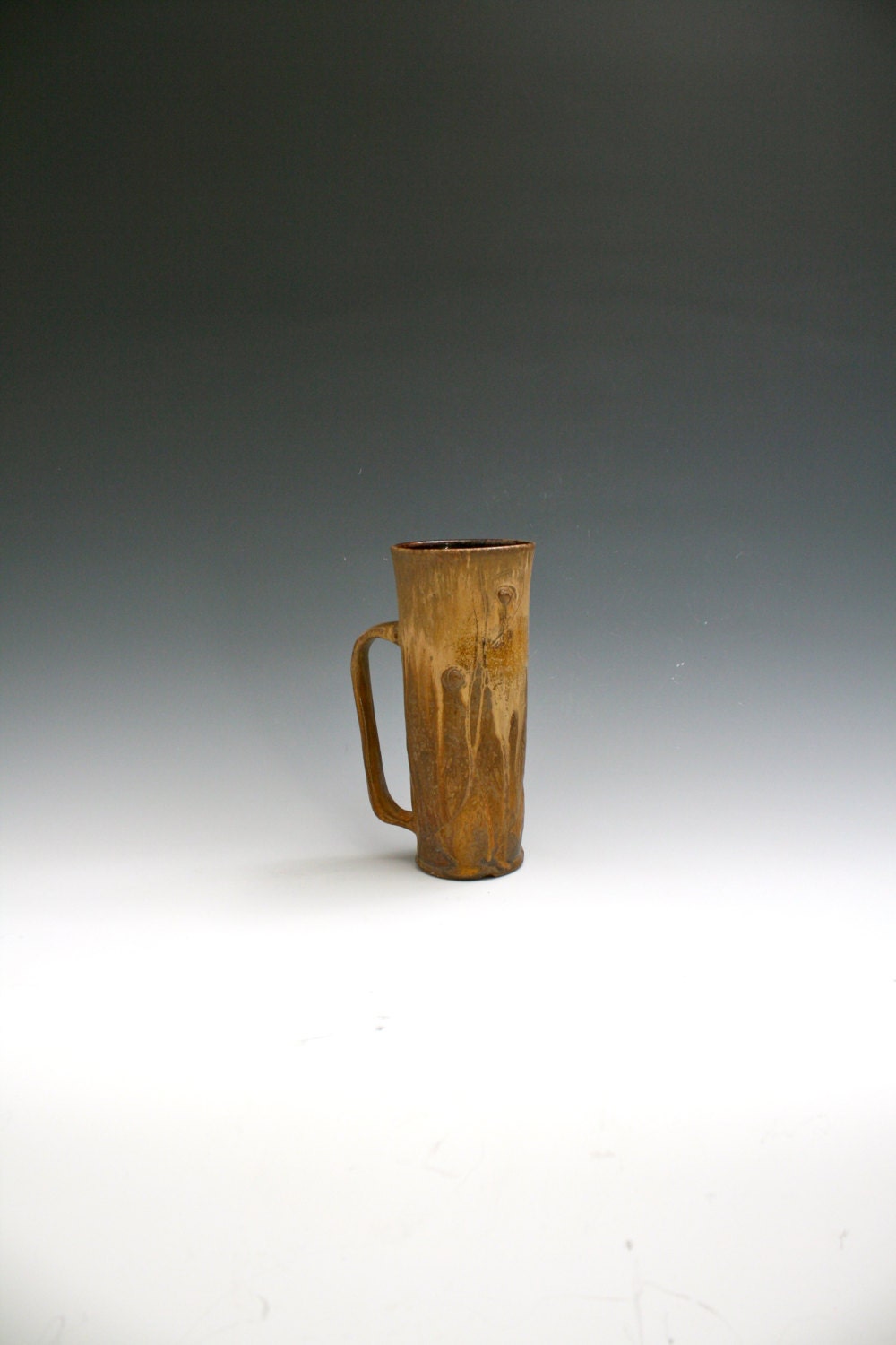Rustic Brown Beer Mug, Brown Pottery Pint Glass with Handle, Tall Gold Ceramic Stein, Ceramic Tall Glass