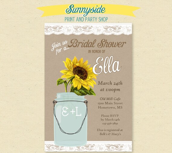 Lace Mason Jar Invitations - Wildflowers / Sunflowers / Poppies - Bridal Shower / Rehearsal Dinner Il_570xn