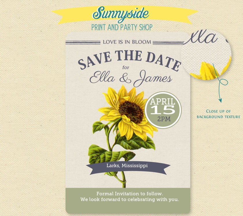 Burlap & Sunflower Save the Date Cards / Shower Invite Il_570xn