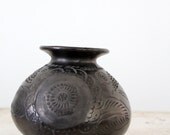 Antique Black Vase / Native Etched Pot