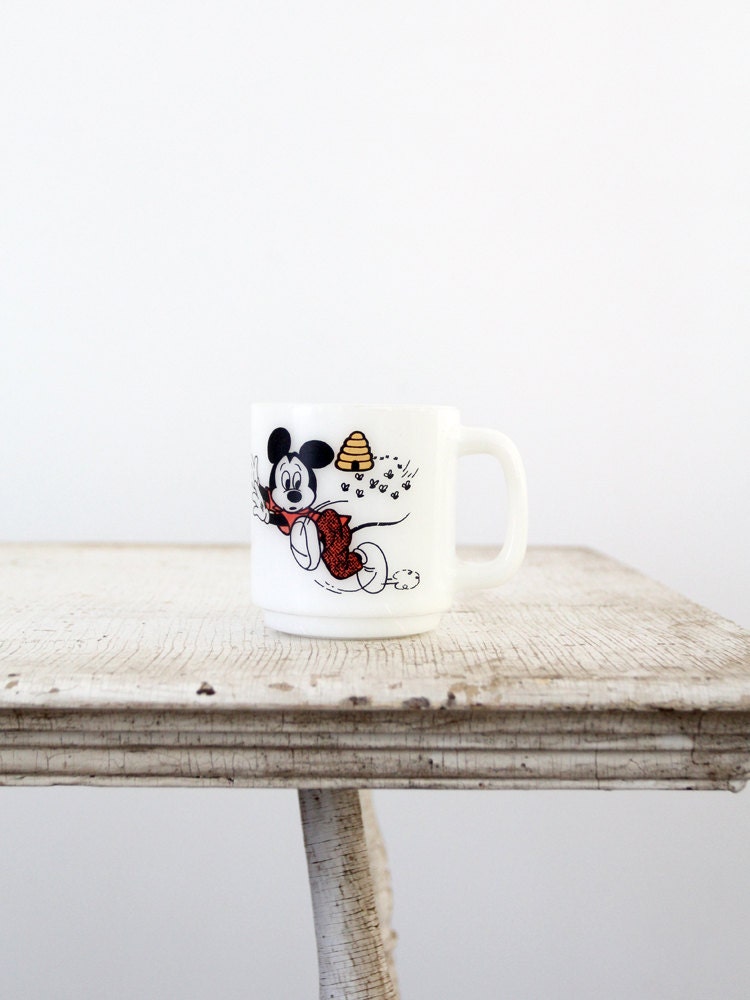 Vintage Mickey Mouse Mug / Fenton Milk Glass Cup for Disney