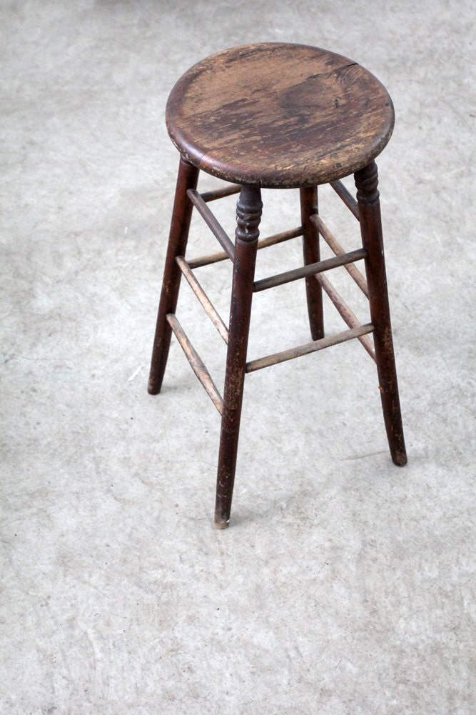 Antique Wood Stool / Tall Spindle Stool